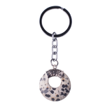 Natural Gemstone Donut Keychain Antique Silver Crown Bail Peace Circle Crystal Key Ring Reiki Healing Stone Key Chain Charm Bag Purse Hanging Ornament