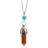 Natural Crystal Point Pendant Necklace with Feather Charm, Hexagonal Gemstone Bullet Point Necklace with Turquoise Bead, Healing Chakra Crystal Jewelry for Women