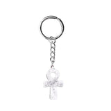 Natural Crystal Ankh Cross Keychain | 20×30mm Egyptian Symbol Gemstone Pendant for Bags & Keys