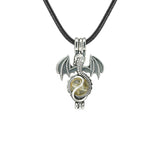 Gothic Stainless Steel Pterosaur Dragon Crystal Holder Necklace • Antique Silver Gemstone Ball Urn Pendant • Unisex Retro Punk Jewelry