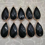 Natural Teardrop Faceted Crystal Pendant Gold Plated Wrapped Edge Gemstone Pendant 15x28mm Mixed Stone Rose Quartz Aventurine Black Obsidian Reiki Chakra Healing Stone Charm for DIY Necklace Jewelry Making Bulk
