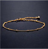 Rose Gold Layered Anklet Set - Dainty Cubic Zirconia Beaded Ankle Bracelet