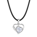 Natural Crystal Hollow Heart Pendant Necklace, Gemstone Charm with Black Rope for Women