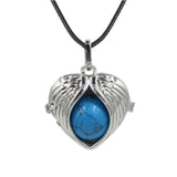 Angel Wing Heart Crystal Ball Pendant Necklace Silver Plated Natural Round Stone Chakra Healing Black Wax Cord Necklace for Women
