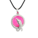 Eagle Silhouette Round Pendant Necklace Silver Lace Frame Natural Crystal Black Wax Cord Spirit Animal Jewelry
