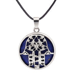 Silver Plated Hamsa Hand Pendant, Natural Crystal Inlaid Fatima Hand Hollow Charm for Spiritual Necklace Making