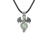 Gothic Stainless Steel Pterosaur Dragon Crystal Holder Necklace • Antique Silver Gemstone Ball Urn Pendant • Unisex Retro Punk Jewelry