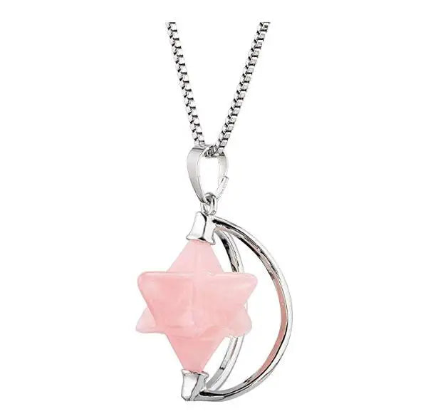 Rotatable Merkaba Star Natural Crystal Pendant, 29×22mm Silver‑Tone Open Metal Frame 3D Merkaba Gemstone Charms for DIY Necklace Jewelry Making Bulk