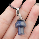 3cm Natural Crystal Mushroom Pendant Necklace | Silver-Plated Witch Hat Gemstone Charm with Black Cord
