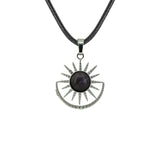 Vintage Sun Burst Crystal Pendant Necklace - Natural Gemstone Leather Cord Choker