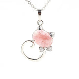 Crystal Lovely Cat Pendant Necklace birthday gift Handmade Cat Stone Pendant Necklace for Women, Healing Crystal Amulet Cat