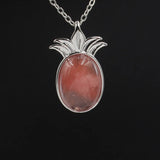 Crystal pineapple Pendant Pineapple 18K Rose/White/Yellow Gold Plated Dainty Opal Necklace & Anchor Chain, White