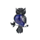 Boho Animal Totem Owl Pendant Necklace, Vintage Antique Silver‑Tone Metal Owl Inlaid Natural Gemstone with Black Cord, Wisdom Symbol Spiritual Necklace