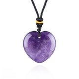 30mm  Gemstone Heart Pendant Necklace Handcrafted Crystal Love Charm on Adjustable Cord Healing Stone Jewelry Gift for Her, Him & Couples