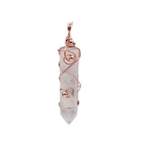 Vintage Wire Wrapped Crystal Wand Pendant • Hexagonal Bullet Stone Charm with Metallic Beads • Boho Wiccan Healing Quartz Jewelry Supply