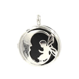 Fairy Hollow Cutout Open Locket Necklace with Natural Crystal Stone Silver Plated Memory Wish Box Pendant Black Wax Cord Necklace for Women