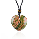 30mm  Gemstone Heart Pendant Necklace Handcrafted Crystal Love Charm on Adjustable Cord Healing Stone Jewelry Gift for Her, Him & Couples