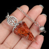 Chips Gemstone Tree of Life Resin Pendulum - Orgone Healing Dowsing Tool with Silver Chain for Divination, Hypnosis & Reiki - Spiritual Gemstone Gift for Wealth & Positivity