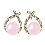 Natural Gemstone Crystal Stud Earrings 18K Gold Plated Cross Hoop Drop Earrings with Zirconia Minimalist Elegant Korean Style Crystal Jewelry