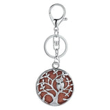 Sterling Silver Owl Tree of Life Gemstone Pendant Key chain with Round stones pendant For Women and men for Jewelry Making
