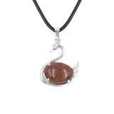 Graceful Swan: Handcrafted Natural Crystal Pendant Necklace • Premium Copper Bird Totem Amulet • Adjustable Black Cord Choker for Women Men