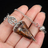 Chips Gemstone Tree of Life Resin Pendulum - Orgone Healing Dowsing Tool with Silver Chain for Divination, Hypnosis & Reiki - Spiritual Gemstone Gift for Wealth & Positivity