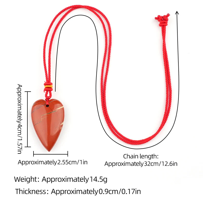 4cm Natural Crystal Long Heart Pendant Necklace | Polished Gemstone Teardrop Heart with Adjustable Cord