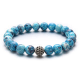Ethnic Pink Jasper Beaded Bracelet - Micro-Pave Crystal Charm Spiritual Gift