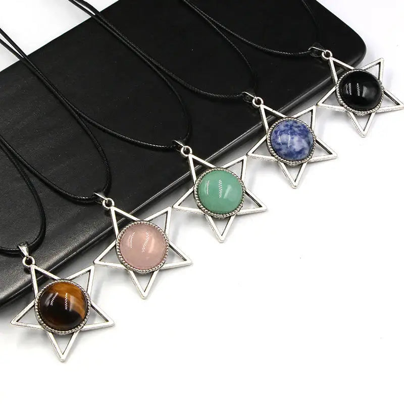 Star Pentagram Crystal Necklace | 40mm Natural Gemstone Pendant, Bohemian Healing Jewelry Gift