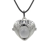 Angel Wing Heart Crystal Ball Pendant Necklace Silver Plated Natural Round Stone Chakra Healing Black Wax Cord Necklace for Women