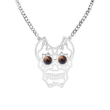 Gemstone Eye Hollowed Skull Pendant Stainless Steel Necklace 50CM Chain  Men & Women
