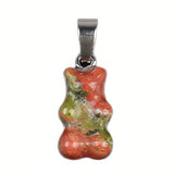 Cute Natural Crystal Gummy Bear Pendant Necklace - Healing Gemstone Amethyst Rose Quartz Bear Charms Jewelry Gift for Women