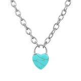 Natural Crystal Heart Lock Pendant Necklace, Gemstone Love Charm with Alloy Chain for Men & Women