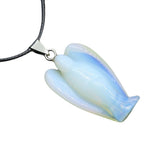 Handmade Craved 1.5Inch Gemstone Angel Pendant Necklace -45CM Black Cord #SN1531