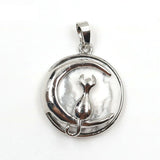Round Natural Gemstone Pendant Silver Tone Crescent Moon Cat Crystal Charm for DIY Jewelry Making Necklace Craft Supplies