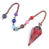 Wholesale Chakra Orgone Pendulum | Red Crystal Resin Pendulum with Copper Coil & 7 Chakra Chain for Divination
