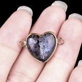 13MM Gemstone Heart Pendant Connector for Making Jewelry Wrapped Gold Plated