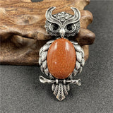 Natural Gemstone Antique Silver Owl Pendant for Making Jewelry