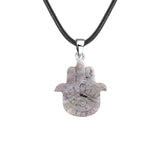 50×57mm Natural Crystal Hamsa Hand Pendant | Evil Eye Carved Gemstone Necklace for Protection