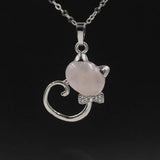 Crystal Lovely Cat Pendant Necklace birthday gift Handmade Cat Stone Pendant Necklace for Women, Healing Crystal Amulet Cat