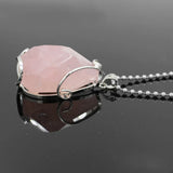 Wire‑Wrapped Irregular Faceted Natural Crystal Pendant, Silver Plated Raw Gemstone Necklace Charm, Healing Crystal Stone Jewelry for Women Gift