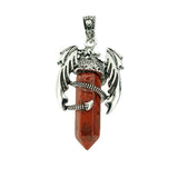 Mythical Flying Dragon Wrapped Quartz Point Pendant, Genuine Healing Stone Chakra Wand Charm, Wiccan Punk Spiritual Protection Jewelry Findings