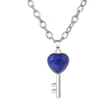 Heart Key Natural Crystal Pendant Necklace Silver Alloy Love Lock Gemstone Chakra Healing Necklace for Women Gift