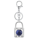 Natural Crystal Lock Keychain, Inlaid Round Gemstone Silver Keyring Charm for Bag & Key