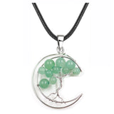 Crescent Moon Tree of Life Pendant Necklace, Natural Crystal Gemstone Chakra Healing Stone Necklace, Handmade Wire Wrapped Crystal Life Tree Jewelry Gift for Women