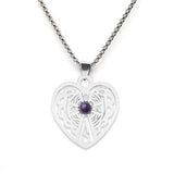 Vintage Stainless Steel Heart Pendant Necklace with Natural Green Aventurine - Celtic Knot Carved Heart Jewelry - Spiritual Protection Gift for Women & Men