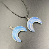 Multiple Colors Natural Gemstone Ox Horn Pendant Necklace Crescent Moon & C- Shape Men Women Chakra Crystal Jewelry