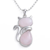 Natural Gemstone Cat Pendant Silver‑Tone Alloy Animal Charm Double Teardrop Inlaid Crystal Stone 22×40mm Chakra Reiki Healing Pendant for DIY Necklace Jewelry Making Bulk
