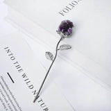 Natural Gemstone Rose Flower Pendants | Handcrafted Silver Metal Long Stem Crystal Roses for Valentines Day, Home Decor & Spiritual Healing Gifts