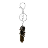 Natural Crystal Hexagonal Point Keychain • Antique Silver Rose Wrapped Gemstone Keyring • Gothic Healing Stone Bag Charm Accessory